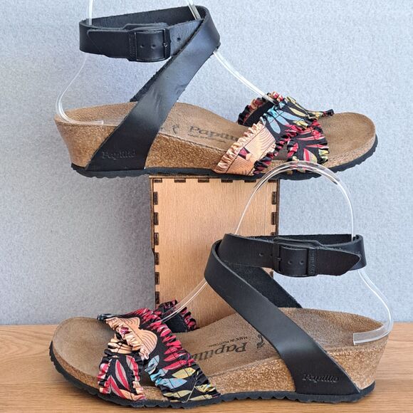 Birkenstock Papillio Sandals 37 US Size 6 Narrow Floral Frill Lola Wedge Strappy - Picture 4 of 11